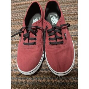 Vans Authentic Mens 5.5 Womens 7 Burgundy Canvas Lace Up Casual Skate Shoes